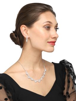 Yellow Chimes - Silver-Plated and White Crystal Studded Jewellery Set