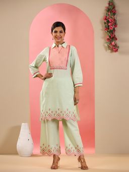 Readiprint - Straight Style Cotton Green Kurta and Palazzos (Set of 2)