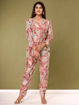 Readiprint - Straight Style Silk Rust Top with Pants (Set of 2)