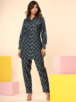 Readiprint - Shirt Style Silk Teal Shirt with Pants (Set of 2)