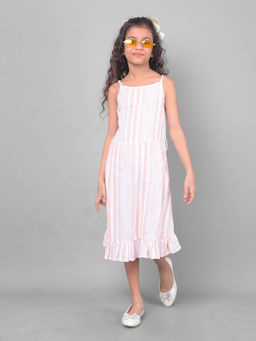 CRIMSOUNE CLUB - Girls Peach Striped Horizontal Striped Dress