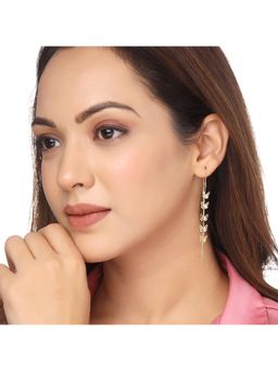 Yellow Chimes - Gold Tone Butterfly Designed Crystal Beaded Chain Drop Danglers Earrings