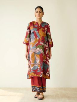 Gahan - Womens Red Rayon Blend Printed Straight Kurta with Palazzo