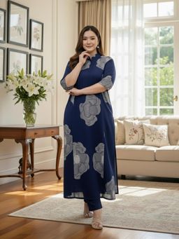 Gahan - Womens Blue Rayon Blend Printed Straight Kurta with Pant