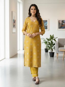 Gahan - Womens Yellow Rayon Blend Printed Straight Kurta with Palazzo