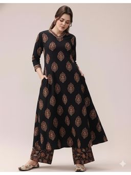 Gahan - Womens Black Rayon Blend Printed A-Line Kurta with Palazzo