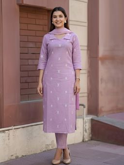 Gahan - Womens Purple Rayon Blend Printed Straight Kurta with Pant & Dupatta