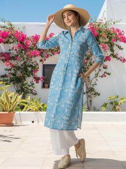 Gahan - Womens Blue Rayon Blend Printed Straight Kurta with Palazzo