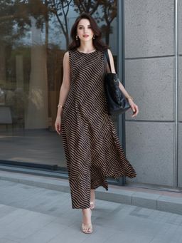 Gahan - Womens Black Rayon Blend Stripes Printed A-Line Kurta with Palazzo