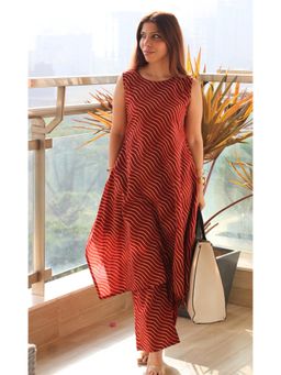 Gahan - Womens Red Rayon Blend Stripes Printed A-Line Kurta with Palazzo