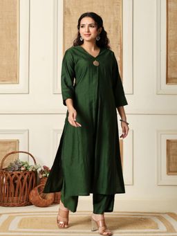 Gahan - Womens Green Rayon Blend Solid A-Line Kurta with Palazzo