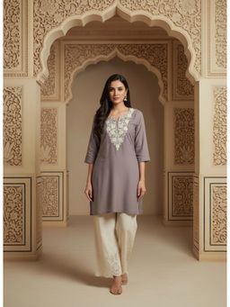 Gahan - Womens Embroidery Dusty Mauve Straight Short Kurta