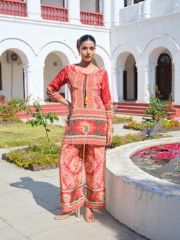 Gahan - Womens Red Ethnic Motif Printed Co-Ord Set