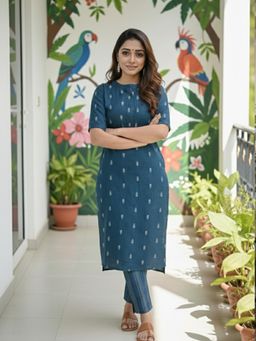 Gahan - Womens Blue Rayon Blend Printed Straight Kurta with Pant