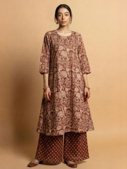 Gahan - Womens Rust Rayon Blend Printed Anarkali Kurta with Palazzo