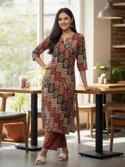 Gahan - Womens Red Rayon Blend Printed Straight Kurta with Palazzo