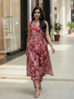 Gahan - Womens Pink Rayon Blend Printed Straight Kurta with Pant