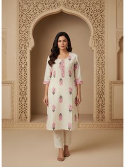 Gahan - Womens Pink Cotton Flex Floral Straight Kurta