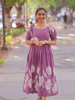 Gahan - Womens Purple Printed Rayon Blend Maxi Dress