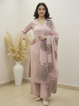 Gahan - Womens Baby Pink Rayon Blend Straight Kurta with Palazzo & Dupatta