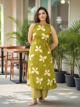Gahan - Womens Green Rayon Blend Printed A-Line Kurta with Palazzo