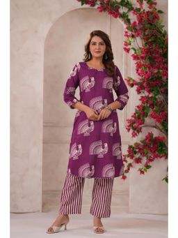 Gahan - Womens Purple Rayon Blend Printed Straight Kurta with Pant