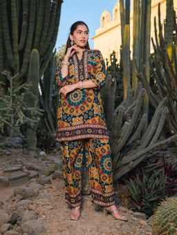 Gahan - Womens Black Ajrakh Inspired Ethnic Printed Kurta & Pant