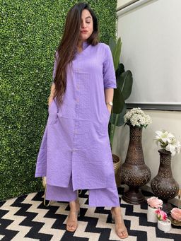 Gahan - Womens Purple Rayon Blend Stripes A-Line Kurta with Palazzo