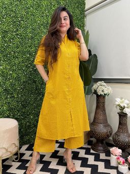 Gahan - Womens Yellow Rayon Blend Stripes A-Line Kurta with Palazzo