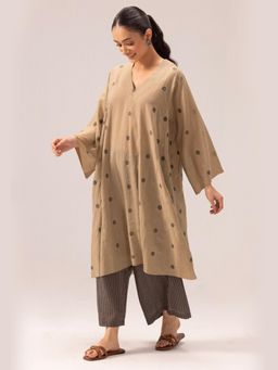 Gahan - Womens Beige Rayon Blend Printed A-Line Kurta with Palazzo