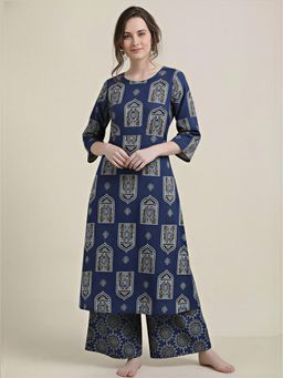 Gahan - Womens Blue Rayon Blend Printed Straight Kurta with Palazzo