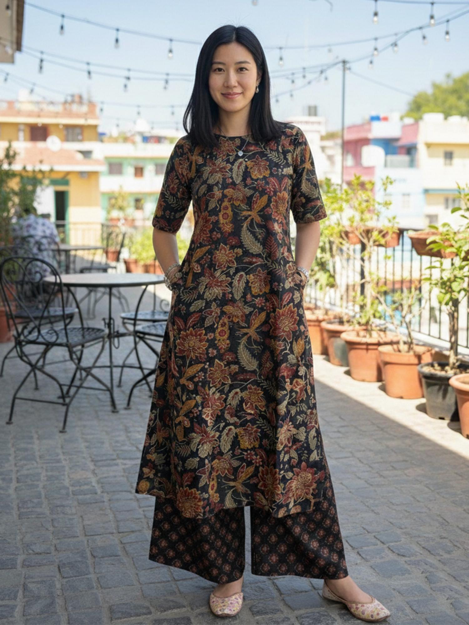 gahan Womens Black Rayon Blend Printed Straight Kurta with Palazzo-picture-32