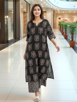 Gahan - Womens Black Rayon Blend Printed Straight Kurta with Palazzo