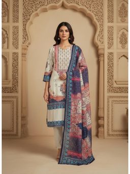 Gahan - Women Beige Printed Muslin Cotton Kurta with Pant & Dupatta
