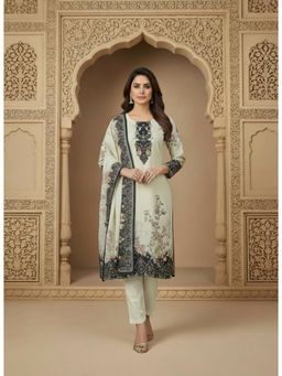 Gahan - Women White Printed Muslin Kurta with Pant & Dupatta