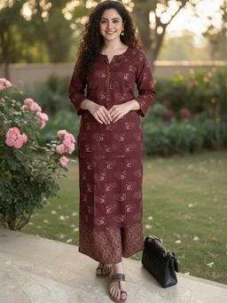 Gahan - Womens Maroon Rayon Blend Printed Straight Kurta with Palazzo