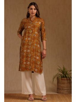 Soch - Women Mustard Muslin Floral Print Kurta