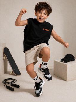 The Fit Theory - Boys Oversized Boxy Black T-Shirt
