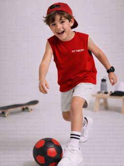 The Fit Theory - Boys Oversized Boxy Red T-Shirt