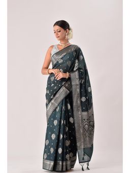 Sutra Attire - Forest Green Banarasi Georgette Saree with Unstitched Blouse