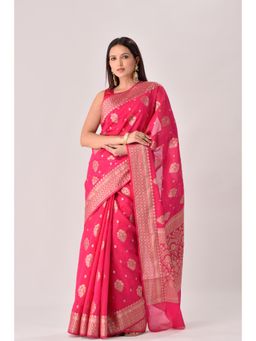 Sutra Attire - Pink Banarasi Georgette Saree with Unstitched Blouse