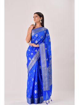 Sutra Attire - Cobalt Blue Banarasi Georgette Saree with Unstitched Blouse