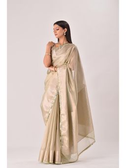 Sutra Attire - Silver Banarasi Handwoven Tissue Saree with Unstitched Blouse