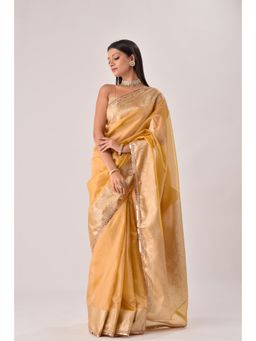 Sutra Attire - Golden Banarasi Handwoven Tissue Saree with Unstitched Blouse