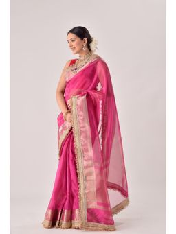Sutra Attire - Rose Pink Banarasi Handwoven Tissue Saree with Unstitched Blouse