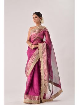 Sutra Attire - Wine Color Banarasi Handwoven Tissue Saree with Unstitched Blouse