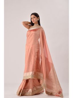 Sutra Attire - Brick Red Banarasi Tissue Zari Saree with Unstitched Blouse