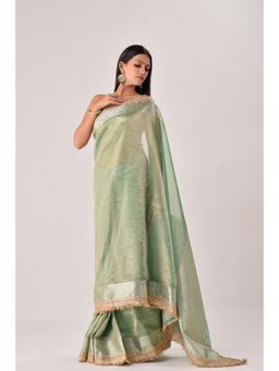 Sutra Attire - Green Banarasi Tissue Zari Saree with Unstitched Blouse