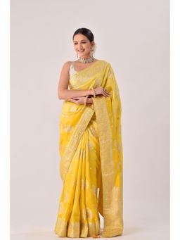 Sutra Attire - Shaded Yellow Banarasi Silk Saree with Unstitched Blouse