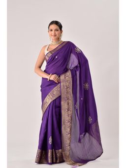 Sutra Attire - Purple Banarasi Zari Silk Saree with Unstitched Blouse
